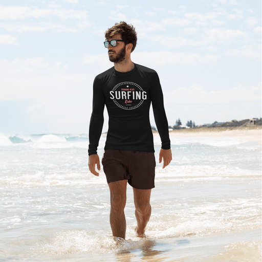 Men's Black Long Sleeve Surf Shirt - Rash Guard for Sun Protection