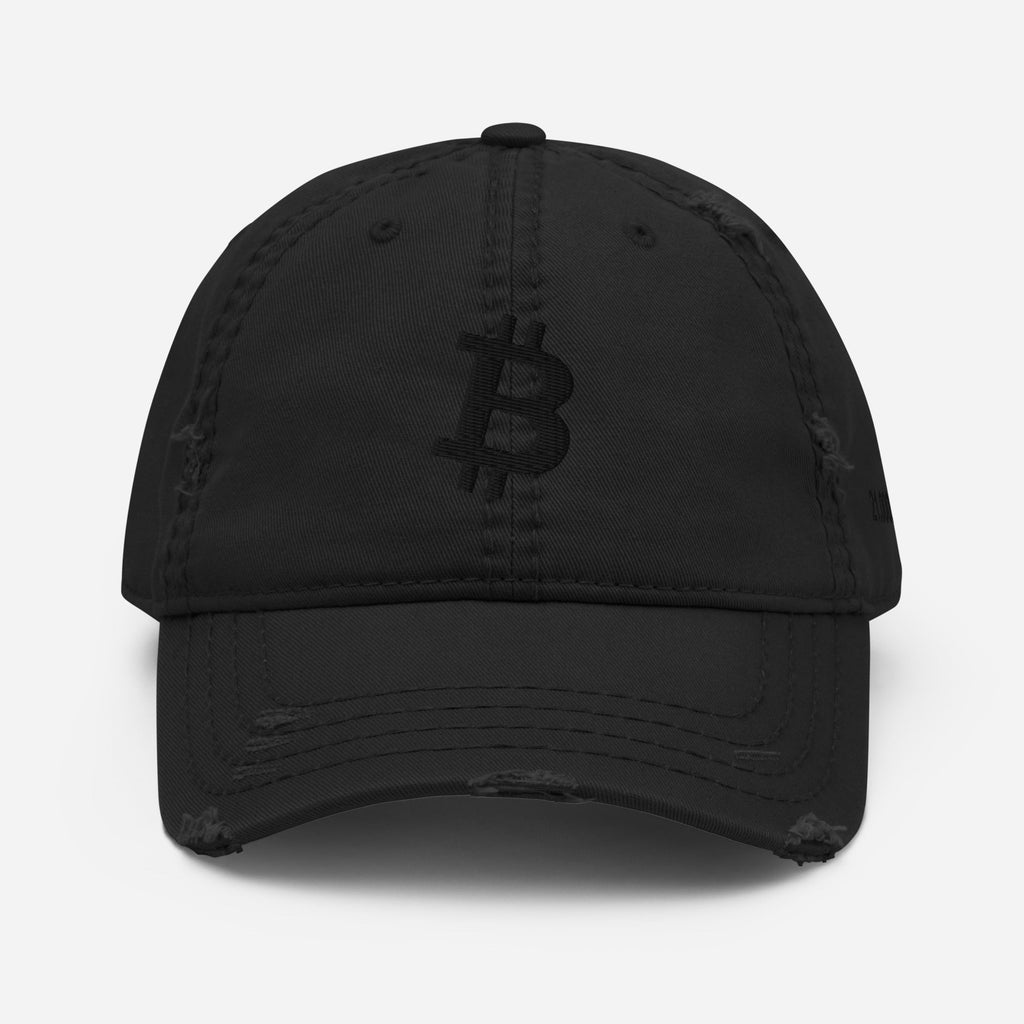 Bitcoin Distressed Dad Hat - Black BTC Logo