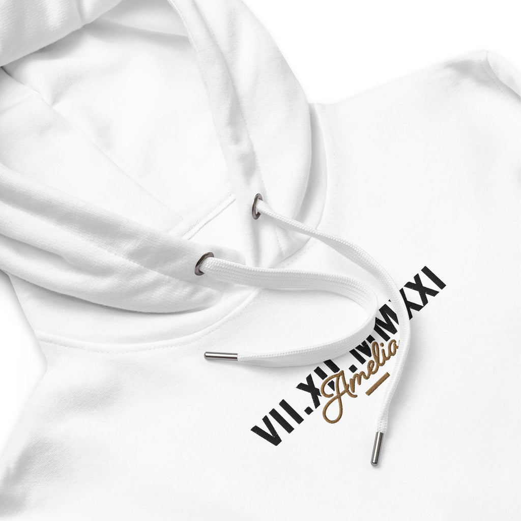 Personalized Couple Hoodie with Embroidered Roman Numerals Date - Names