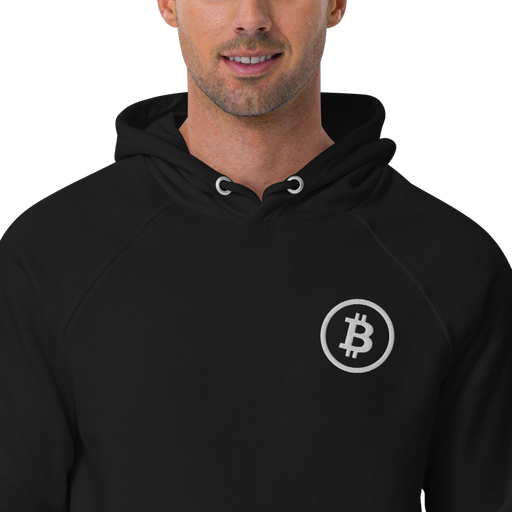 Bitcoin Hoodie BTC Logo Embroidery Crypto  Trader Gift Black zoomed in