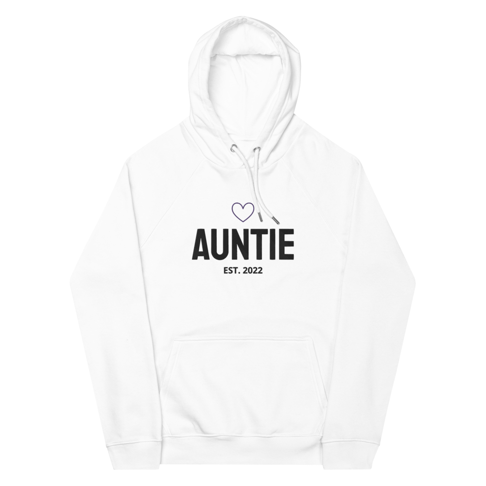 Funny Baby Aunt Gift EST. 2022 Promoted to Auntie Hoodie White front