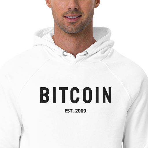 Bitcoin Hoodie Embroidery Crypto Merch Trading Trader Gift White zoomed in