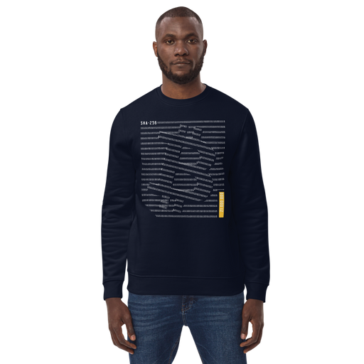 Bitcoin Sweatshirt with Custom Text and Bitcoin Logo Navy front