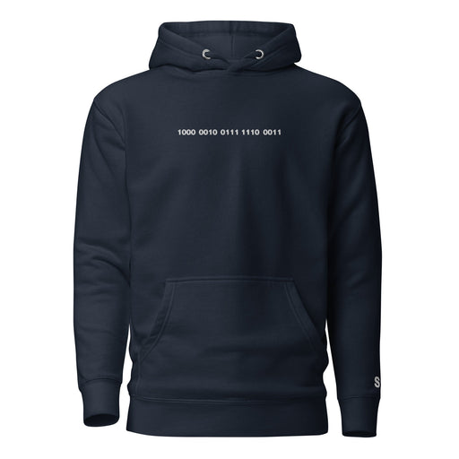 Step up your couple fashion game with our navy blazer matching couple hoodies, featuring custom embroidery of your initials and anniversary date in binary code. These matching hoodies for couples are a stylish way to express your love.