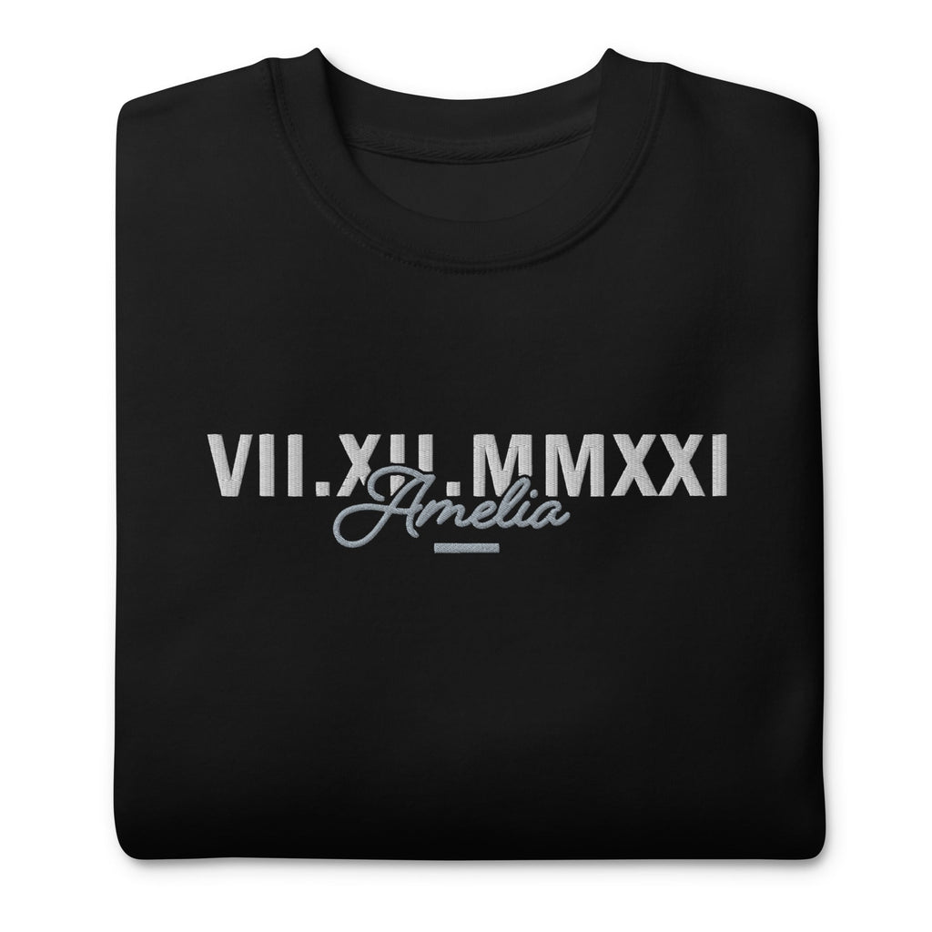 Matching Couple Sweatshirt - Custom Roman Numerals Embroidery Date & Name