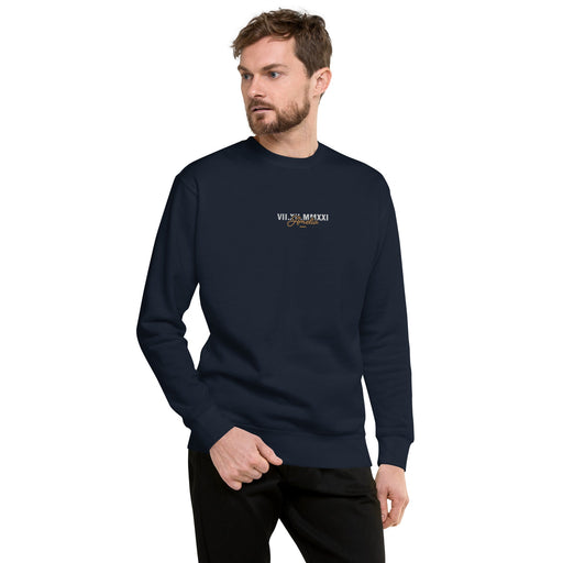 This matching sweatshirt for couples in navy blazer is the perfect way to show off your love to your partner, featuring personalized embroidery and classic Roman numerals.