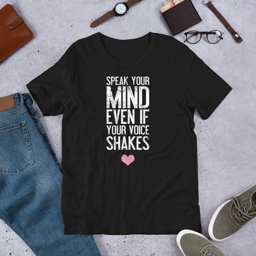 RBG Shirt for women black with quote: "Speak your mind even if your voice shakes"