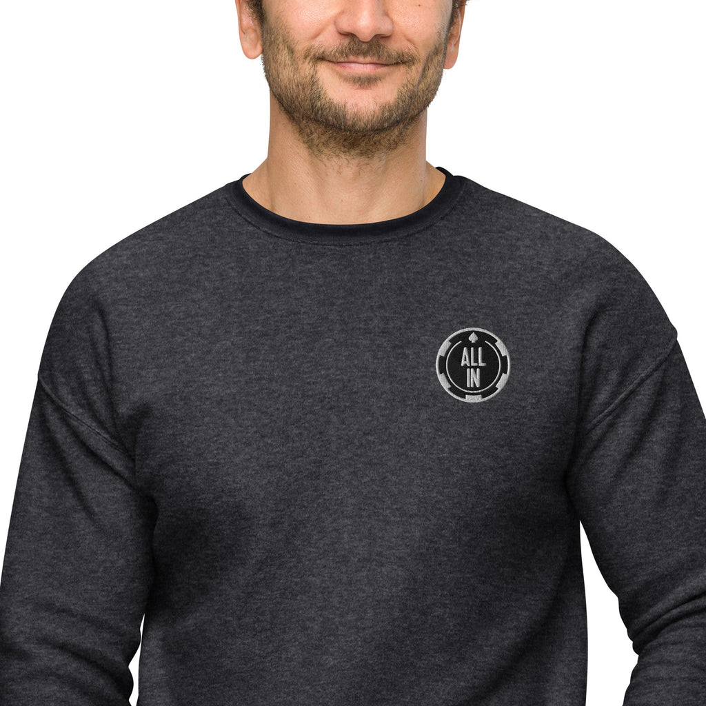 Black Heather All-In Podcast Sweatshirt with poker chip logo