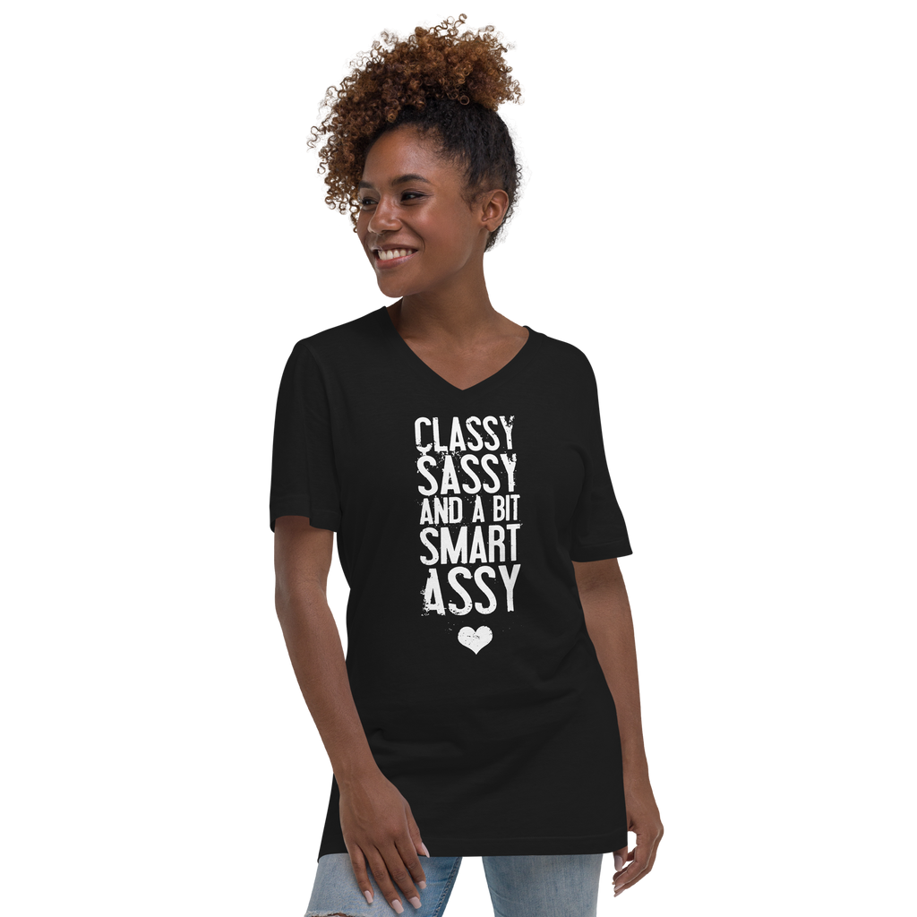 Women's Funny Vintage Distress V-Neck T-Shirt - Classy - Sassy - Smart Assy Style