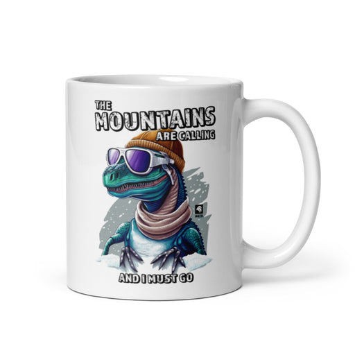 Funny Dinosaurs Coffee Mug - Skiing Mountains Adventure